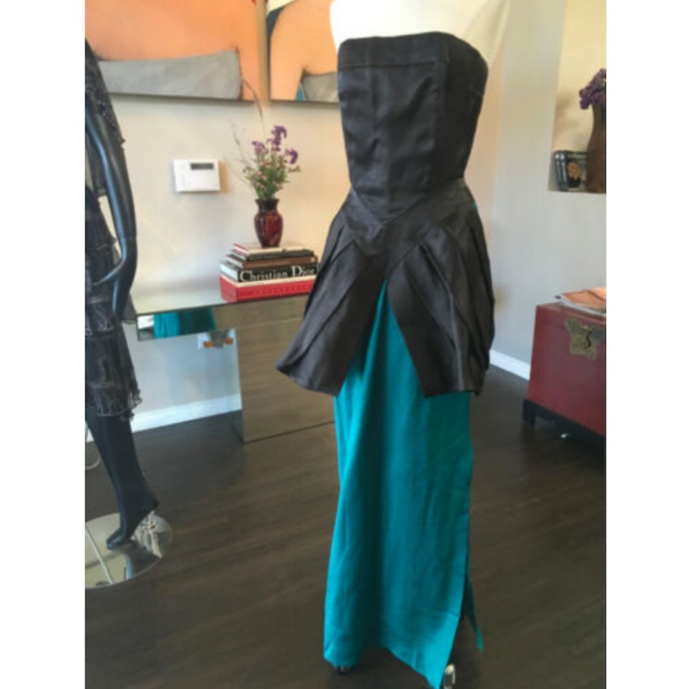 Tan Giudicelli Vtg Silk Peplum Gown 2217-16-6819